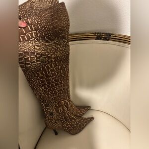 Barco Uniforms Brown Crocodile Over the Knee Boots